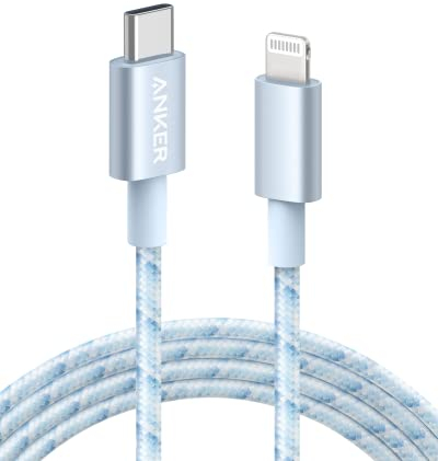 Anker USB C to Lightning Cable New Nylon (6ft, MFi Certified) for iPhone 14/14 Pro/13/13 Pro/12 Pro Max /12/11 /X/XS/XR/ 8 Plus/AirPods Pro, Supports Power Delivery (6ft, Winter Blue)
