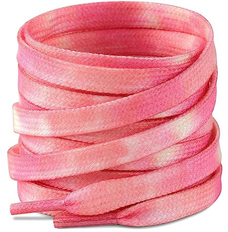 Stepace Lacets Plats Tie-Dye [2 Paires] 8mm de Qualité Supérieure Lacets Colorés pour Chaussures de Sport, Chaussures de Ville Pink-120