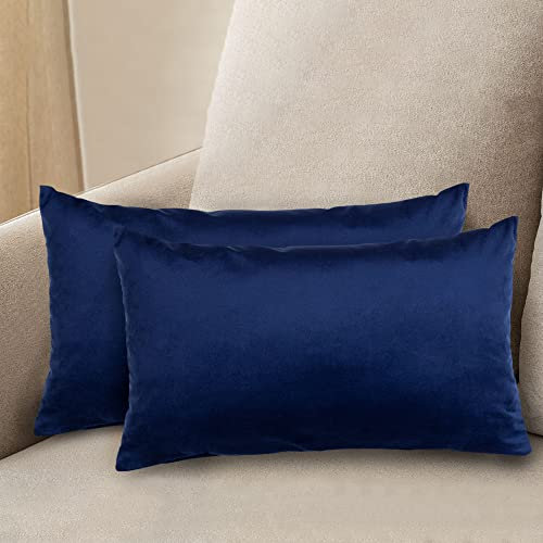 Komfortec 2er Set Samt Kissenbezüge 30x50 cm, Zierkissenhülle, Zierkissenbezüge, Kopfkissenbezug, Schlafzimmer Kissenbezug, Dekorativer Couchkissenbezug & Sofakissenbezug mit Reißverschluss, Navy Blau