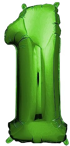 envami® Deko 1 Geburtstag Junge - Grün 101CM - Ballon Zahl Luftballon 1. Geburtstag - Zahlen Luftballon Geburtstagsdeko 1 Junge - Folienballon 1 Junge - 1 Jahr - fliegt mit Helium