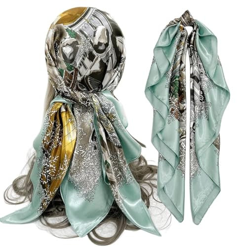 FAIRYGATE Schal Damen Grün Kopftuch Seide Schal Seide Gefühl Frauen Elegant Damen Scarf Bandana Warmer Leicht Schals Tücher Stolen Mädchen Geschenk Kopftücher 90015
