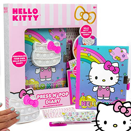 Hello Kitty Press N' Pop Tagebuch, sensorisches Tagebuch, Notizbuch, Entspannungsspielzeug für Kinder, ideal für Autofahrten und Reisen, Fidget-Spielzeug für Kinder ab 6 Jahren