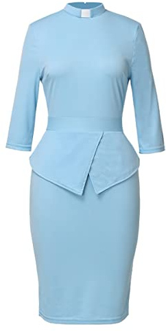 BLESSUME Catholic Church Women Clergy Tab Collar Dress Mass Sheath Dress