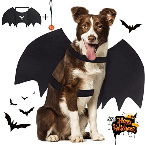 Vivifying Fledermausflügel Hund, Halloween Hundekostüm Fledermaus Flügel mit Kürbisglocke, Einstellbar Fledermaus Flügel für Cosplay Party Dekoration(Hals: 15-24,8 Zoll/Brustumfang: 18,5-32 Zoll)