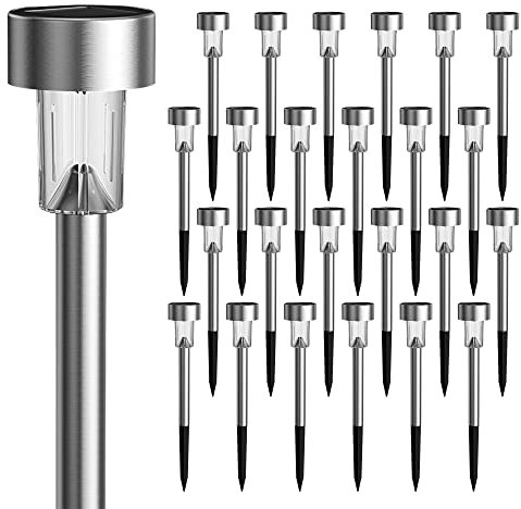 GIGALUMI 24 Pack Solar Path Lights Outdoor,Solar Lights Outdoor Waterproof,Stainless Steel LED Landscape Lighting,Solar Garden Lights for Driveway