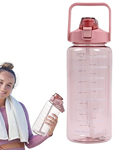 2 L Water Bottles, Fitness Drinks Bottle, Portable Large Capacity Cup, 2L Portable Drinking Bottle With Handle, Sport Water Bottles With Straw And Time Marker, Leak Proof Drinks Bottle For Outdoor