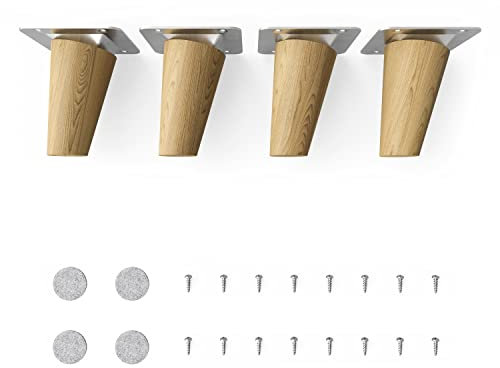Sossai Möbelfüße aus Massivholz Eiche mit Öl-Finish, Clif Round HMF2, 8 cm hoch, rund, schräge Ausführung, für Kommoden, Regale, Schränke