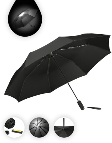 FARE Oversize-Taschenschirm Skylight (schwarz) - Effektvoller Regenschirm mit LED-Innenbeleuchtung und Aufhängefunktion