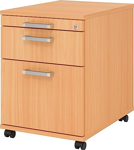 bümö Rollcontainer mit Hängeregistratur, Container abschließbar aus Holz in Buche - Rollwagen für's Büro mit Hängeregister als Schreibtisch Unterschrank od. Bürocontainer m. Chromgriffe