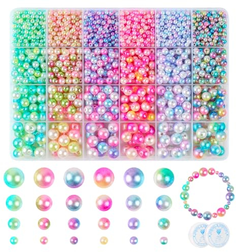 CoKeeSun 2000 Stück Bunte Perlen für Armbänder,Perlenset zum Auffädeln, 4/6/8/10mm Bastelperlen Rund mit Löchern mit 2 Stück Schmuckfaden für Schmuck,Halsketten, Ohrringe, Basteln, DIY