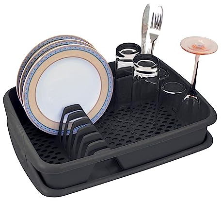 Novaliv Geschirrabtropfgestell mit Abtropfschale ANTHRAZIT GRAU 40 x 30 cm Abtropfgestell für Waschbecken - Abtropfständer platzsparend für Abwasch Camping von Geschirr & Besteck