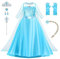 AOOWU ELSA Kostüm Mädchen, 9-teiliges Set Kleid Kinder mit Krone Handschuhe Zauberstab, Prinzessin Kostüm Cosplay für Karneval Halloween Verkleidung Party (100cm)