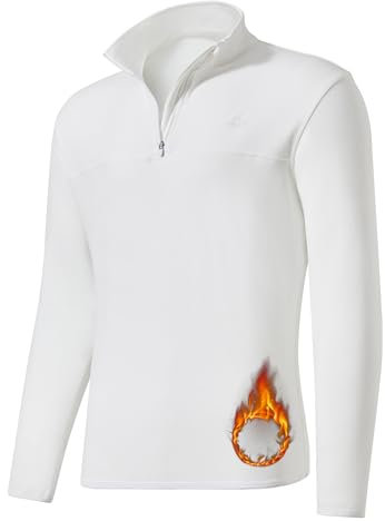 WILLIT Maglione da uomo in pile da golf, a maniche lunghe, con mezza zip, traspirante, termico, leggero, bianco, L