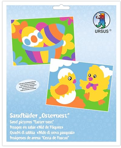 Ursus 8410007 - Sandbilder, Osternest, Bastelset mit 2 Bildern, Sand in 10 verschiedenen Farben, für Kinder ab 3 Jahren