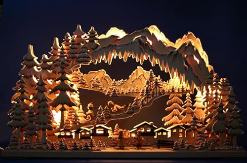 3D Schwibbogen groß Wintersport handbemalt & mit Raureif, 72cm x 43cm - Handarbeit aus dem Erzgebirge
