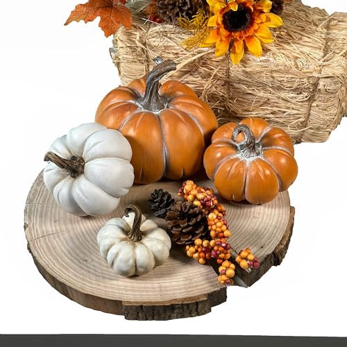 Polyresin Kürbis Mix weiß und orange 8, 11, 12 und 16cm Tisch-Deko Herbst wie echt Pumpkin Halloween Dekofigur