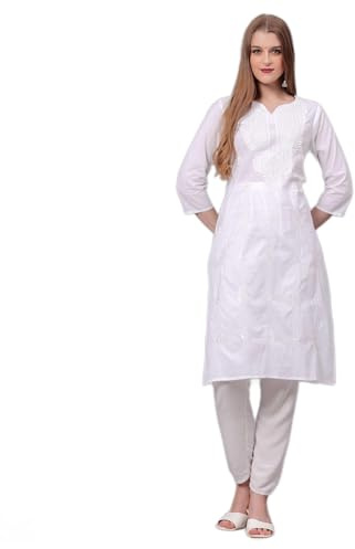 JG JAI GOVINDAM Kurti indiano ricamato a mano per le donne Chikankari dritto cotone lungo Kurti tunica Kurta abiti da donna