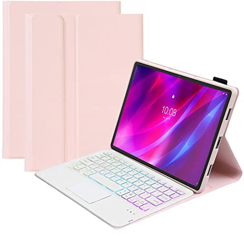 VLEAQC Étui Clavier pour Lenovo Tab M10 Plus 10,6 2022 3e génération, Clavier trackpad sans Fil Bluetooth Amovible rétroéclairé 3 Couleurs, Coque de Protection arrière en TPU Souple,Rose