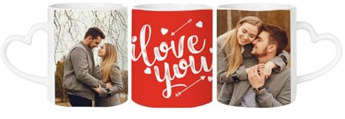 Wanapix | Tazas San Valentín Personalizada con Foto | Taza Aza Corazón | Regalo Original Día de los Enamorados | 325ml | Love Collage