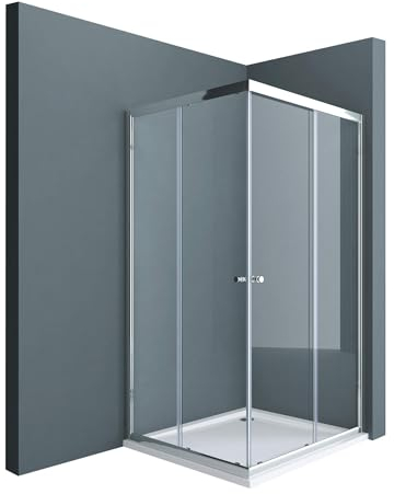 Sogood 75x90cm Eckeinstieg Duschkabine Schiebetür Duschabtrennung Inklusive Duschwanne Klarglas Eckdusche 6mm ESG Glas Höhe 190cm Rav16K