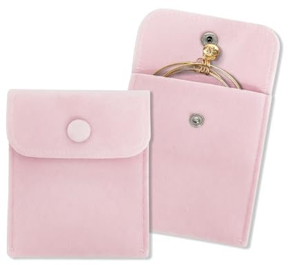 AfitLulu 2 Pack Velvet Jewellery Pouches, Samll Jewellery Bags Soft Jewellery Travel Pouch Jewelry Gift Bags with Snap Button for Storing Rings, Bracelets, Necklaces, Earrings, Watches (Pink)