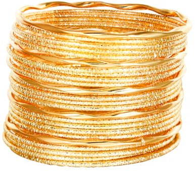 Eigso 25 Pcs Stunning Gold indischen Armreif Armbänder für Frauen Männer Stackable böhmischen strukturierte Armbänder für Frau Mann