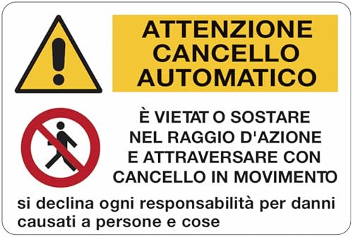 GLOBAL CARTELLO SEGNALETICO - Attenzione cancello automatico - Adesivo Extra Resistente, Pannello in Forex, Pannello In Alluminio (Alluminio, 20x31 cm)