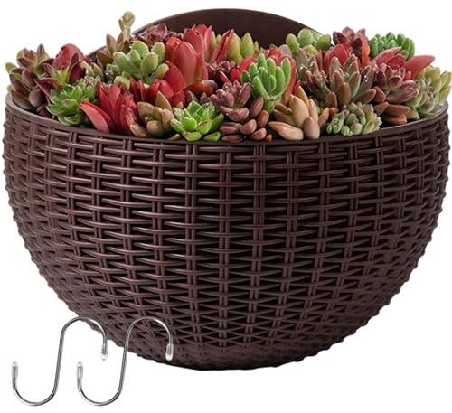 Fioriera da muro Fioriera semicircolare con ringhiera in rattan imitazione Fioriera verticale sospesa a parete con ganci a S Vasi decorativi da parete per piante Giardino interno Balcone Ringhiera Men