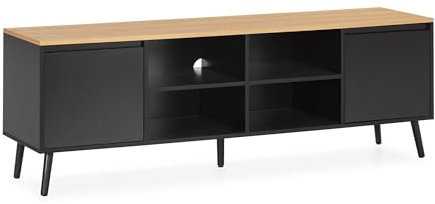 HOMN LIVING Mueble TV Desi 2 Puertas Color Negro, 160 cm (Ancho) 40 cm (Profundo) 55 cm (Altura)