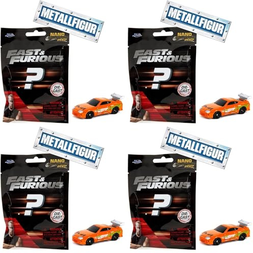 Jada Toys Fast & Furious Auto (Modellauto im Mystery Blind Pack) - 1 von 12 detaillierten Nano Spielzeugautos aus Metall (4cm) für Fans und Sammler ab 3 Jahre (Packung mit 4)