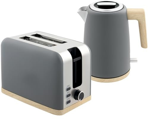 HOMCOM Kettle and Toaster Set, 1.7L 3000W Fast Boil Kettle & 2 Slice Toaster Kitchen Set with 7 Level Browning Controls, Defrost, Reheat, Auto Off, Boil-Dry Protection, Grey