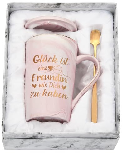 Joymaking Tasse Geschenk für Freundin Schwester Lustig Geburtstagsgeschenk mit Spruch Glück ist eine Freundin wie dich zu haben Freundschaft Geschenk Weihnachtengeschenk, 400ml Rosa