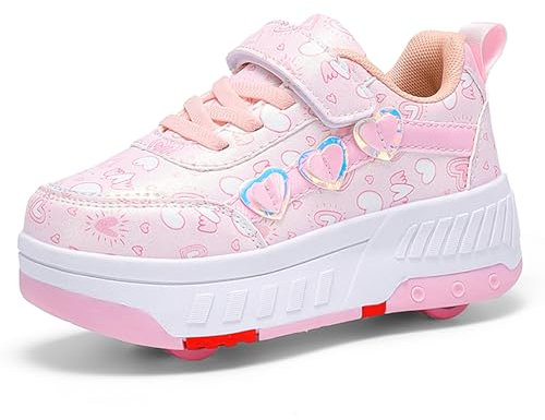 YongerYong Chaussures à roulettes pour Filles garçons, Chaussures de Skateboard à Baskets 2 en 1, roulettes pour Enfants Chaussures à 4 Roues, Sneakers de Fitness Réglables Adolescents