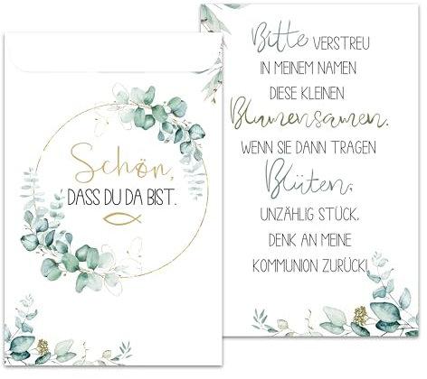 FloraVigo 50 Samentütchen, Blumensamen als Geschenk, Geschenktüten, Gastgeschenke, Saatbeutel zur Kommunion, Konfirmation, Taufe, Tischdeko