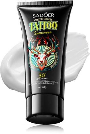 VRAIKO SADOER Tattoo Sunscreen SPF 30+, Fade Protection & Anti-Aging Formula with Avocado Oil, Jojoba Oil, Hyaluronic Acid and Aloe, Moisturizer for Vibrant Tattoos, 2oz