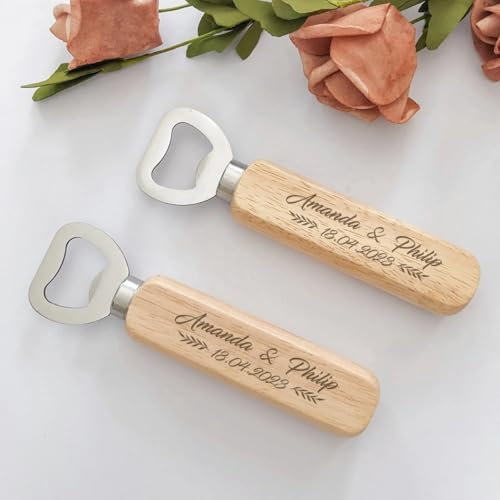 Lot de 10 décapsuleurs en bois gravés personnalisés, souvenir de fête de mariage, décapsuleurs de bière en bois personnalisés