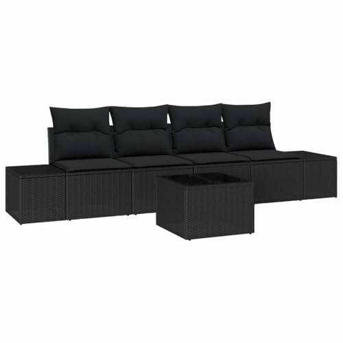 vidaXL 5-teiliges Garten-Sofaset mit Kissen, Schwarz, aus Poly-Rattan – modulare Sitzmöbel für Terrasse und Balkon, perfekt für entspannte Sommermomente zu Hause.