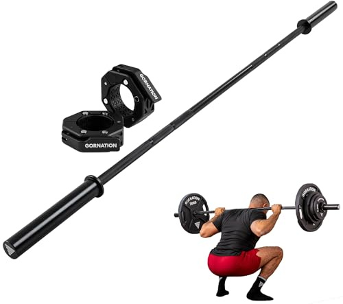 GORNATION Langhantel, Stahl Langhantelstange 50mm Inkl. Hantelverschlüsse, Barbell rutschfester Griff, max. Belastung 300 kg, für dein Homegym, Krafttraining, Weightlifting