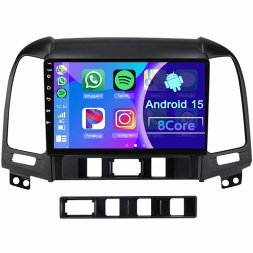 Android CarPlay Radio para Hyundai Santa Fe 2006-2012 9 Pulgada Touchscreen 2 DIN Autoradio con Android Auto Navegación GPS FM Bluetooth Wi-Fi Cámara Trasera(2+32GB 4Core)