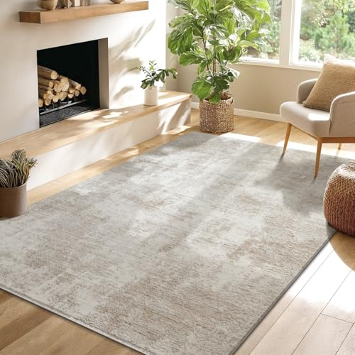the carpet Nuvra Teppich Flauschig Weich & Pflegeleicht, Modernes Design, Oeko-Tex Standard 100, Wohnzimmerteppich Schlafzimmerteppich, Abstrakt, Beige, 120 x 160 cm
