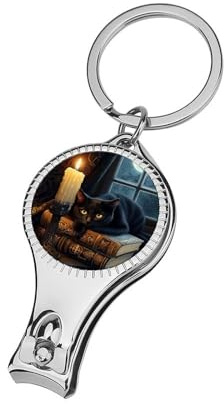 Cat Vintage Books Metal Nail Clippers Sharp Fingernail Clipper with File Portable Corkscrew for Women Men