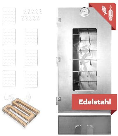 Lemodo Räucherofen 110 cm Edelstahl mit Kaltrauchgenerator – Räucherschrank mit Räucherschnecke, Sichtfenster, Fischkörben & Zubehör zum Kalt- und Heißräuchern (Smoker 110cm Edelstahl+Räucherschnecke)