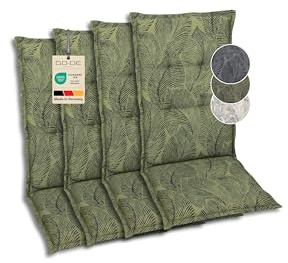 GO-DE Textil Bequeme und attraktive Polsterauflagen für Mittellehner-Gartenstühle (4er-Set, Blattmotiv groß grün, Mittellehner)
