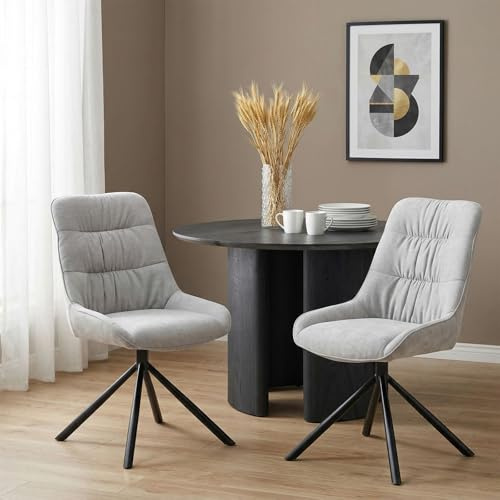 Esszimmerstühle LIBRA 2er Set, Grau - Drehbare Polsterstühle mit hohem Sitzkomfort, ideal für Esszimmer und Küche, weich gepolsterte Sitzschale, stabiles Metallgestell [max. Belastbarkeit 120 kg]