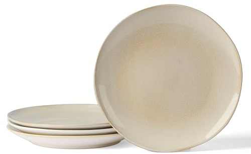 Jiwoo 4er Essteller & Speiseteller Ø27,7 cm Bone China Reaktivglasur | Handgefertigte Reaktivglasur, stapelbares Teller Set, spülmaschinen- & mikrowellengeeignet für Pizza & Pasta