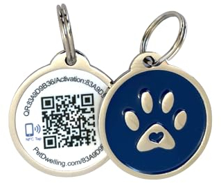 Pet Dwelling Premium NFC & QR Code Smart Dog Tag – Einfaches Scannen, sofortiger Profilzugriff, Standortwarnungen in Echtzeit (blaue Pfote)