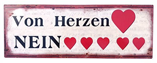 Nostalgie Retro Blechschilder | von Herzen NEIN | Shabby Chic, Antik Metallschild für inner & draußen 13 x 36 cm