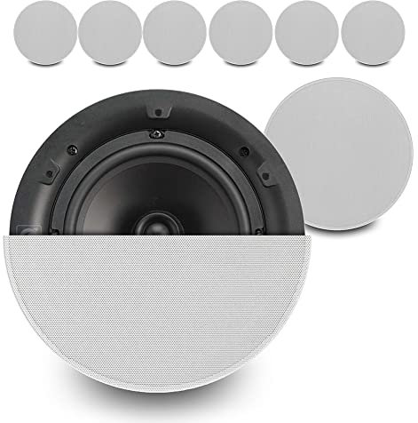 Q Acoustics Qi65CB 6.5 Ceiling Mounted Speakers - Set of 8 Moisture Resistant In-Ceiling Single Stereo Speakers, 60W Audio System, Magnetic Grilles, Home & Commercial Audio Installation