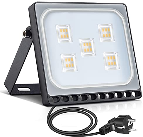 papasbox 30W LED Flutlicht Flutlichtstrahler Strahler Scheinwerfer, LED Außenstrahler mit Stecker Wasserdicht IP65, 3000K Warmweiß Baustrahler, Außenbeleuchtung für Garten, Garage, Hotel
