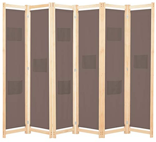 vidaXL Holz Raumteiler 6-TLG. Paravent Trennwand Umkleide Sichtschutz Spanische Wand Raumtrenner Stellwand Braun 240x170x4 cm Stoff Klappbar Platzsparend
